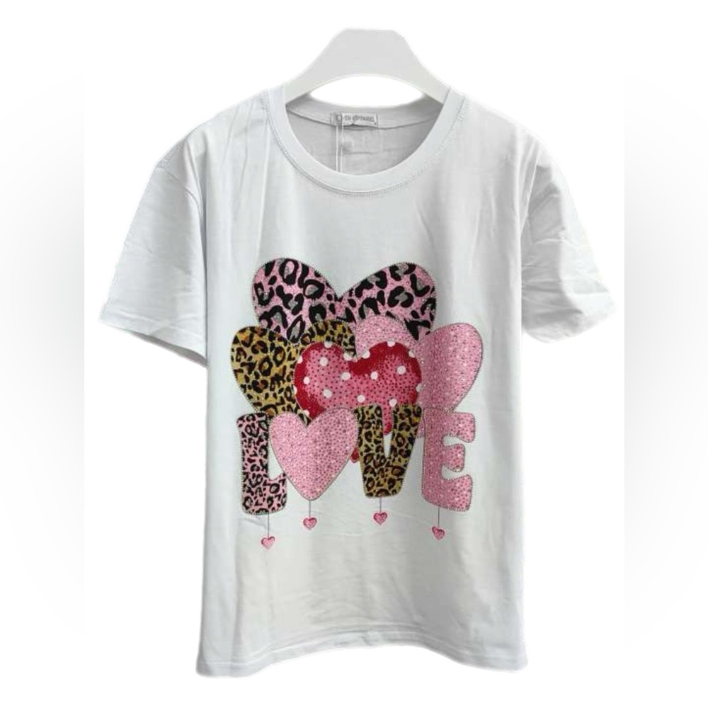 Rhinestone Embellished, White Love Graphic Tee